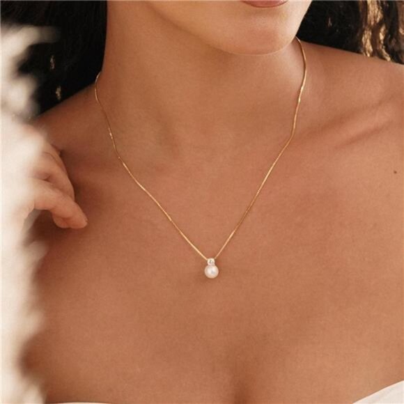 14K Gold Plated Natural Pearl Necklace | Dainty Adjustable Choker 16.5β - Picture 3 of 4
